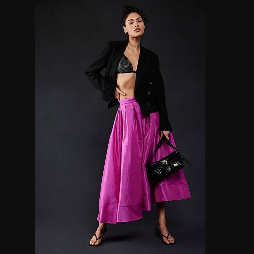 NWT Free People Emilia Full Skirt in Fuchsia Pink | Size S